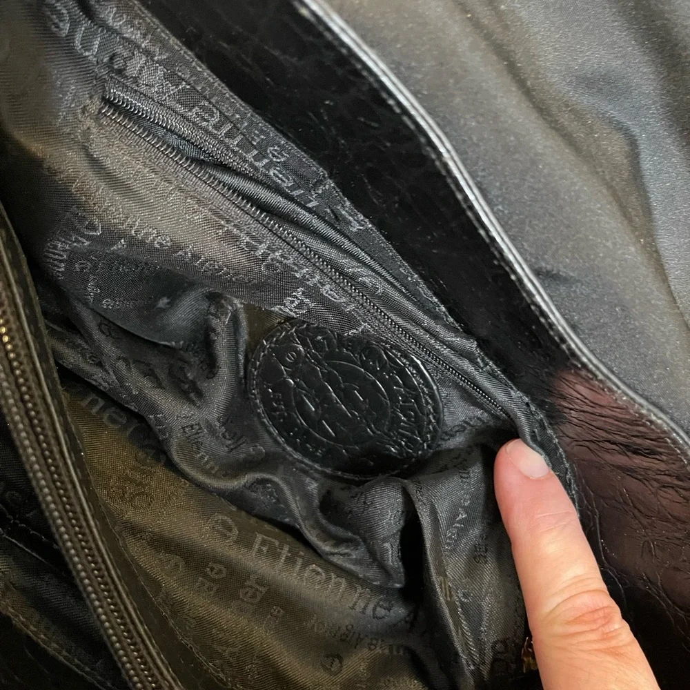 Etienne Aigner Black Crocodile-Embossed Leather Handbag - Picture 3 of 6